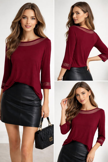 Бордовая блузка с прозрачными деталями