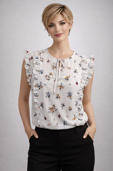 Eleganta ziedu blūze ar volāniem