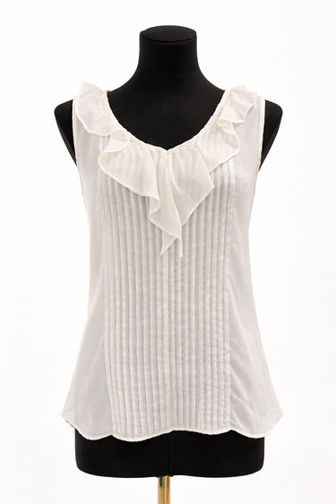Eleganta balta šifona blūze ar volāniem