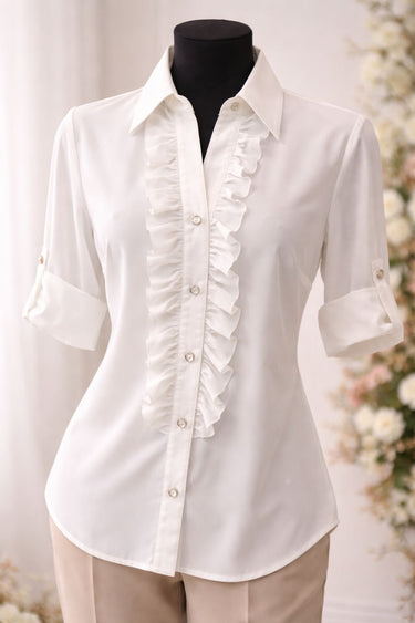 Eleganta balta blūze ar volāniem