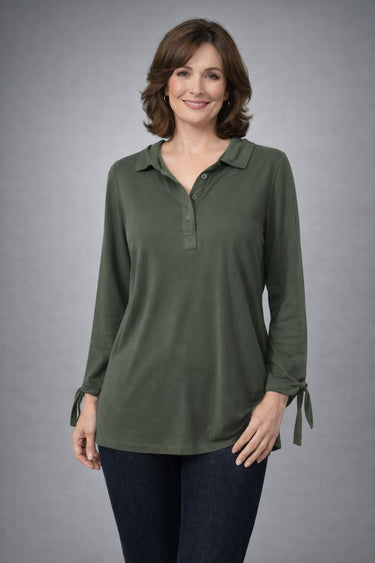 Haki krāsas tunikas tipa blūze ar sasienamām piedurknēm