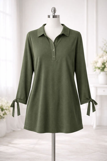 Haki krāsas tunikas tipa blūze ar sasienamām piedurknēm